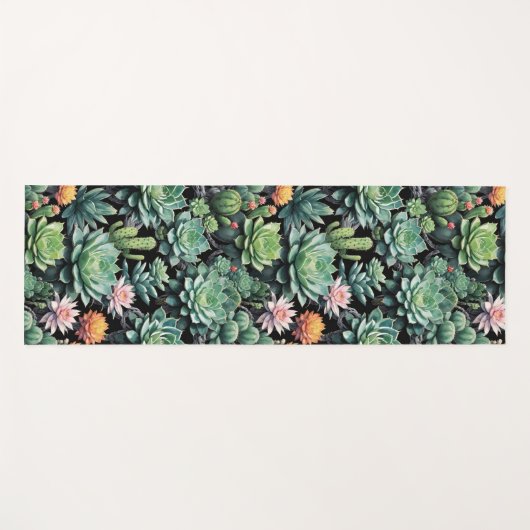 Blooming Cactus and Succulents ヨガマット (正面(横))