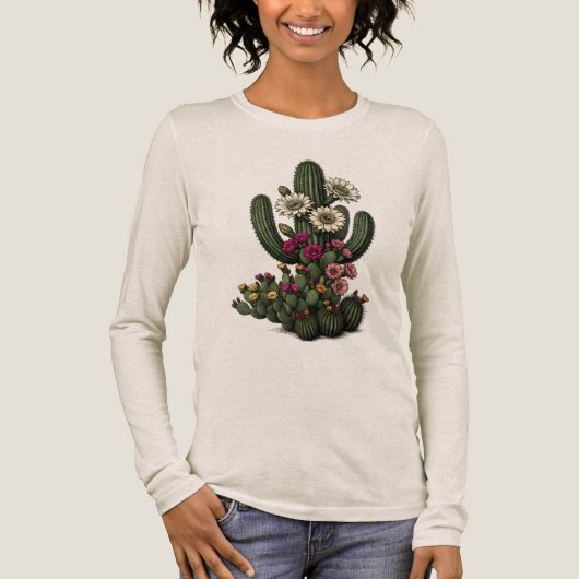 Blooming Cactus Botanical Art トライブレンドＴシャツ (正面)
