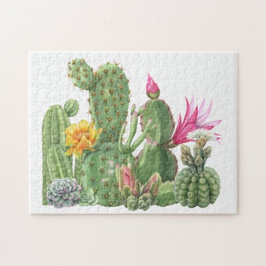Blooming Cactus Watercolor Garden ジグソーパズル (横)