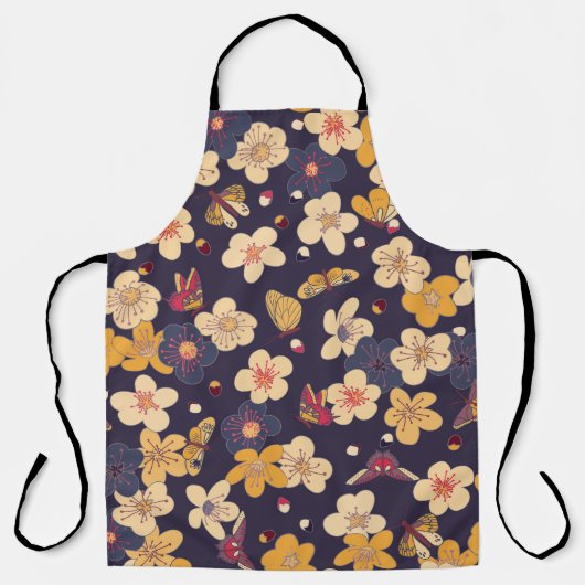 blooming cherry and butterflies seamless pattern. エプロン (正面)