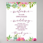 Blooming Chic Floral Unplugged Wedding Table Sign ポスター (正面)