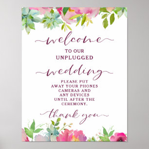 Blooming Chic Floral Unplugged Wedding Table Sign ポスター