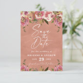 Blooming Chic Rustic Peach Floral Photo ウェディング セーブザデート (スタンド正面)