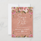 Blooming Chic Rustic Peach Floral Photo ウェディング セーブザデート (正面)