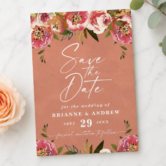 Blooming Chic Rustic Peach Floral Photo ウェディング セーブザデート