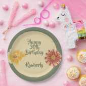 Blooming Florals Personalized Birthday Party Plate ペーパープレート (パーティー)