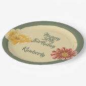 Blooming Florals Personalized Birthday Party Plate ペーパープレート (アングル)