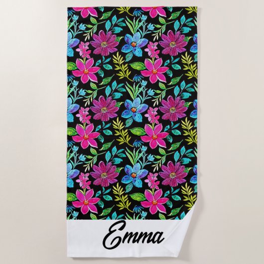 Blooming flower garden chic floral foliage ビーチタオル (正面)