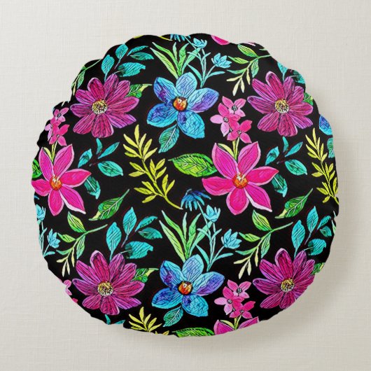 Blooming flower garden chic floral foliage  ラウンドクッション (正面)