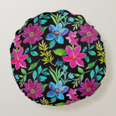 Blooming flower garden chic floral foliage  ラウンドクッション (裏面)