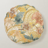  Blooming Flowers and Yellow Peach Design Art ラウンドクッション (裏面)