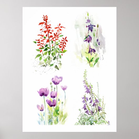 Blooming Garden Quartet 四つの植物の水彩画 ポスター (正面)