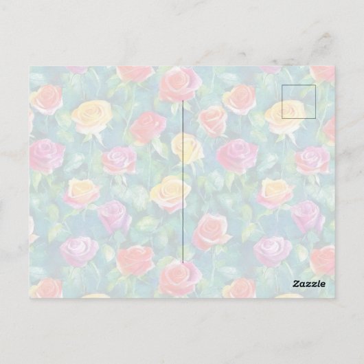 Blooming garden rose bush watercolor pattern ポストカード (裏面)