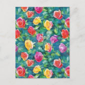Blooming garden rose bush watercolor pattern ポストカード (正面)