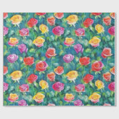 Blooming garden rose bush watercolor print ラッピングペーパー (フラット)