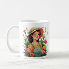Blooming Gardener - Lady Gardener with Flowers コーヒーマグカップ