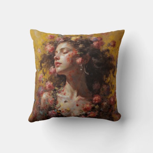 Blooming Goddess Floral Art Throw Pillow クッション (裏面)