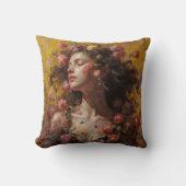 Blooming Goddess Floral Art Throw Pillow クッション (正面)