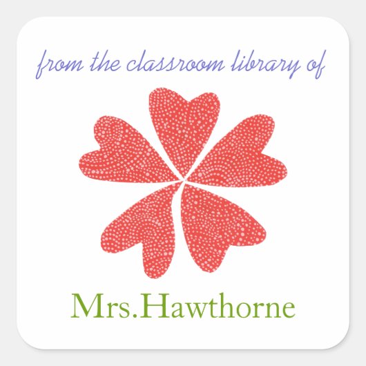 Blooming hearts personalized teacher bookplate スクエアシール (正面)