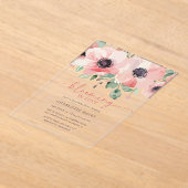 Blooming in Love Baby Shower Pink Baby Shower アクリル招待状 (レイダウン)