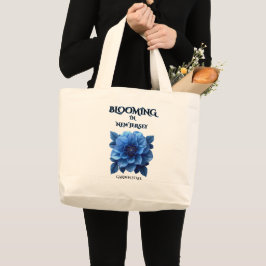  BLOOMING IN NJ, BLUE DAHLIA FLORAL TOTE BAG ラージトートバッグ