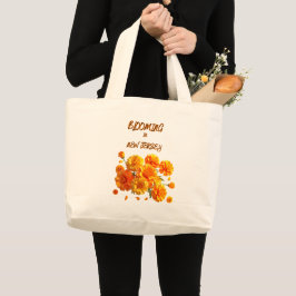  BLOOMING IN NJ, MARIGOLD FLORAL CANVAS TOTE  ラージトートバッグ