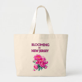 BLOOMING IN NJ , PINK PEONIES FLORAL CANVAS TOTE ラージトートバッグ
