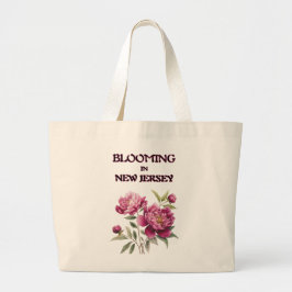  BLOOMING IN NJ, PURPLE PEONIES FLORAL TOTE BAG ラージトートバッグ