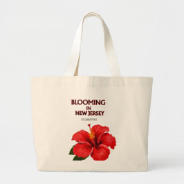 BLOOMING IN NJ, RED HISBICUS FLORAL CANVAS TOTE  ラージトートバッグ