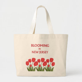 BLOOMING IN NJ, RED TULIPS FLORAL CANVAS TOTE  ラージトートバッグ