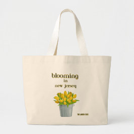  BLOOMING IN NJ ,YELLOW TULIPS FLORAL TOTE BAG ラージトートバッグ