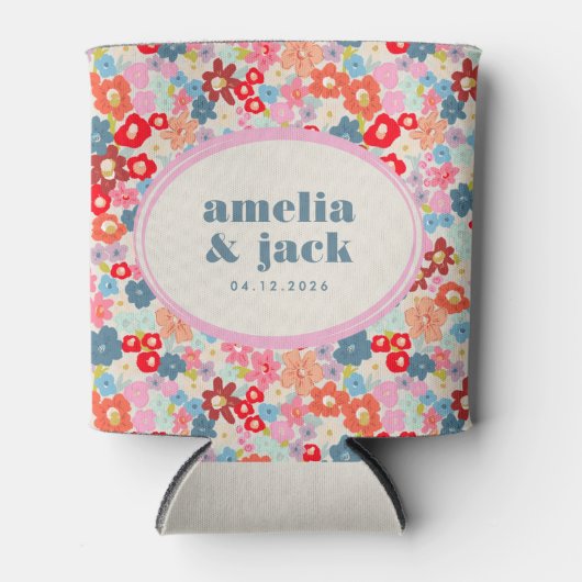Blooming Joy Bright Floral Maximalist Wedding 缶クーラー (正面)