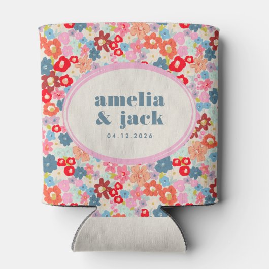 Blooming Joy Bright Floral Maximalist Wedding 缶クーラー (裏面)