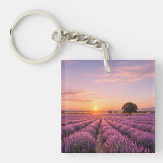 Blooming Lavender Field at Golden Sunset Provence キーホルダー