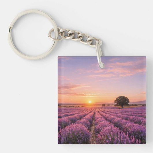 Blooming Lavender Field at Golden Sunset Provence キーホルダー (正面)