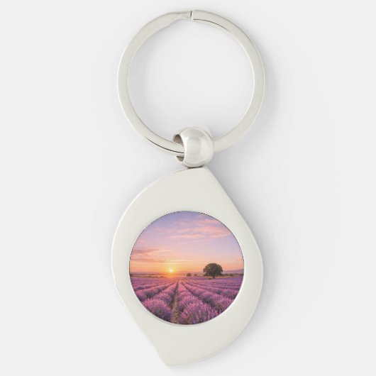 Blooming Lavender Field at Golden Sunset Provence キーホルダー (正面)