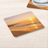 Blooming Lavender Field at Golden Sunset Provence スクエアペーパーコースター (アングル)