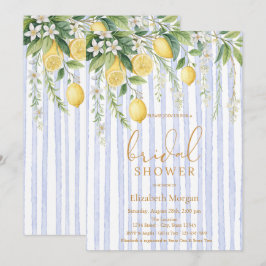 Blooming Lemons Blue Striped Bridal Shower 招待状