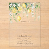  Blooming Lemons Pink Striped Baby Shower アクリル招待状 (正面)