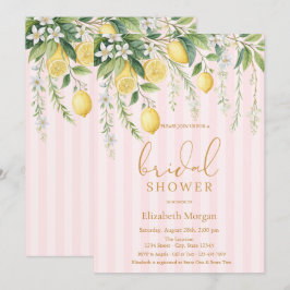 Blooming Lemons Pink Striped Bridal Shower 招待状