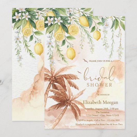 Blooming Lemons Rustic Palms Bridal Shower 招待状 (正面/裏面)