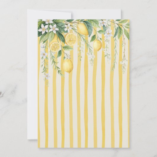  Blooming Lemons Yellow Striped Bridal Shower 招待状 (裏面)