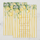 Blooming Lemons Yellow Striped Bridal Shower 招待状 (正面/裏面)