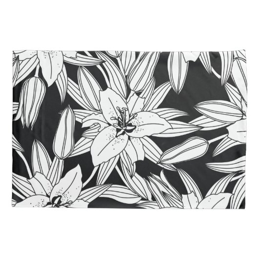 Blooming Lilies in Black and White 枕カバー (裏面-左)