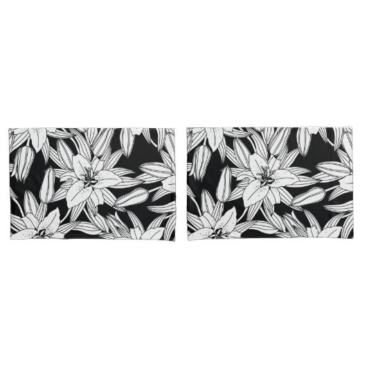 Blooming Lilies in Black and White 枕カバー (フロントセット)
