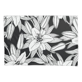 Blooming Lilies in Black and White 枕カバー