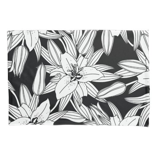 Blooming Lilies in Black and White 枕カバー (正面左)