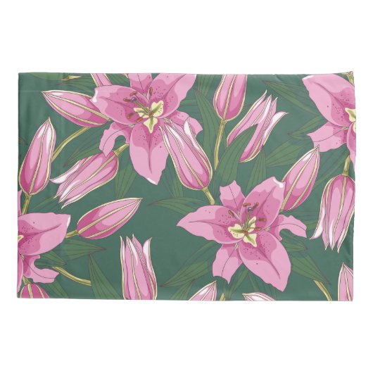 Blooming Lilies in Deep Green 枕カバー (裏面-左)