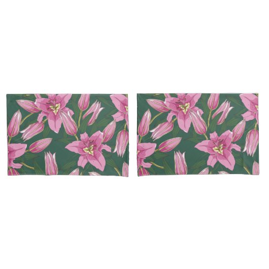Blooming Lilies in Deep Green 枕カバー (フロントセット)
