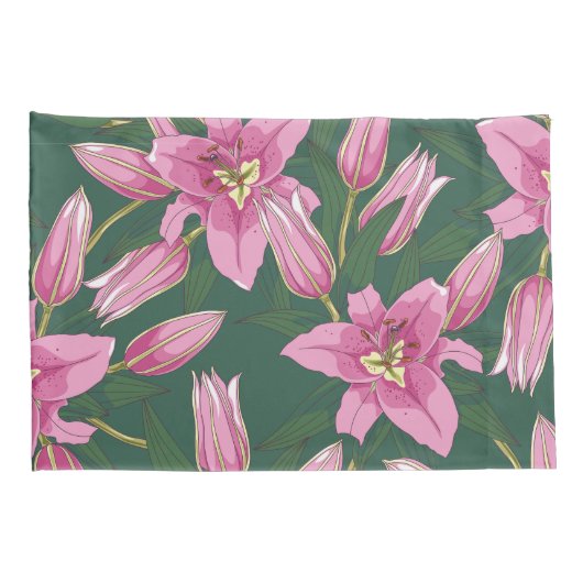 Blooming Lilies in Deep Green 枕カバー (裏面-右)